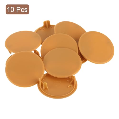 Image of uxcell 10Pcs Hinge Hole Covers, 40mm(1-9 /16 inch) Dia Plastic Concealed Hole Cover Round Flush Type Caps for Furniture Cabinet Cupboard, Khaki