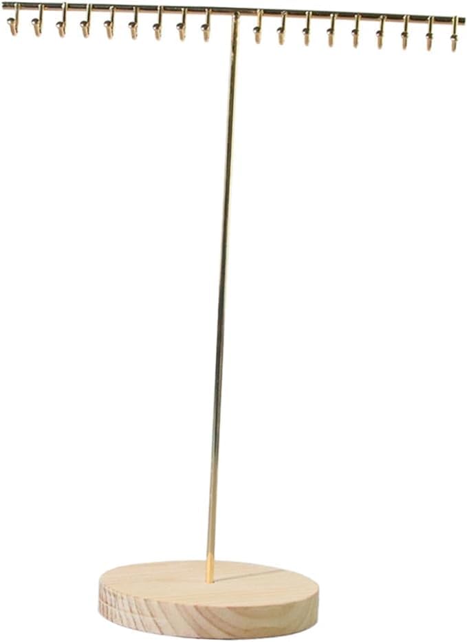 Image of T Shape Metal Gold Chrome Finished Wooden Jewellery Display Stand (16 Inch)
