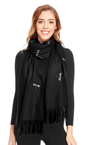Bienvenu Dragonfly Detail Large Women Soft Cashmere Wool Wraps Shawls Stole Scarf2