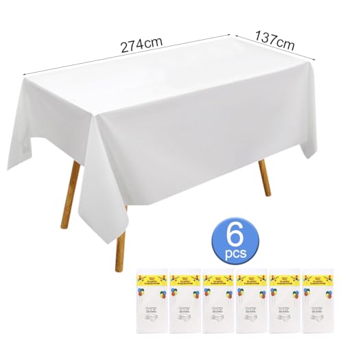 PHIEZC 6 pièces nappes Blanches, nappes jetables, nappes en Plastique, Rouleaux de Nappe en Papier, 137 * 274 cm, nappes de Banquet rectangulaires pour fêtes, Mariages, Noël – vue 6