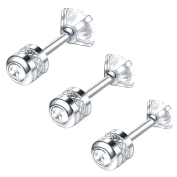 3PCS Orecchini di Diamanti Orecchini di Titanio per Uomo Donna argenteo Zirconi Cubici Orecchini di Cartilagine Senza Nichel Ipoallergenico per Orecchie Sensibili 3/4/5mm zircone bifacciale