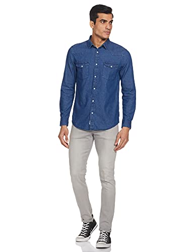 Image of Amazon Brand - INKAST Men's Slim Shirt (AZ-INK-RFS-DN-04 Mid Blue 5 4XL)