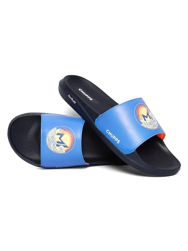 Image of CHUPPS X Mi Surge White & Navy Drift Orthopedic Slippers | Soft Footpharma Footbed | Breathable Ventilation Holes | Lightweight Flip Flops | Anti-Skid Chappals for Everyday For Mens
