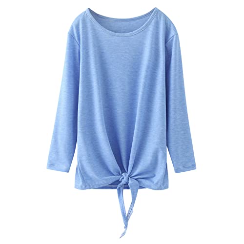 Camisola interior para meninas, criança, crianças, gola redonda, básica, t-shirt, gravata, nó fronta