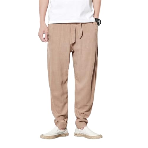 Pantalon style chinois en coton et lin coupe ample coupe droite fluide