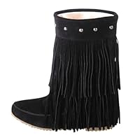 Fringe Ankle Cowboy Aboots for Women Flat Short Cowgirl Booties Western Fringed Tassel Ankle Boots Rivet Suede Flats Pull on Dress Booties Fall Winter Shoes Footwear