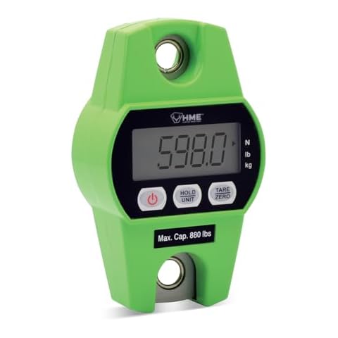 HME Durable Versatile Hunting Digital Hanging Scale w/Tare Function - 400 Kg/880 lb Max Weight, 2 Batteries Included, Iron Hook, Mode Function N/lb/kg Cover