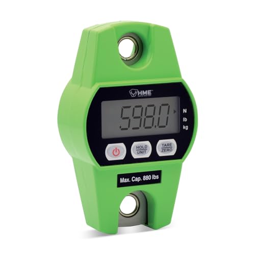 HME Durable Versatile Hunting Digital Hanging Scale w/Tare Function - 400 Kg/880 lb Max Weight, 2 Batteries Included, Iron Hook, Mode Function N/lb/kg