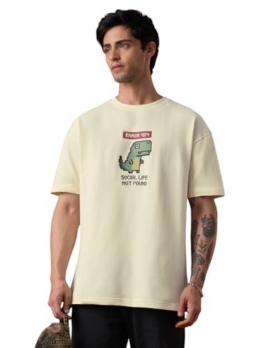 T-shirt surdimensionné streetwear avec imprimé pixelé blanc cassé