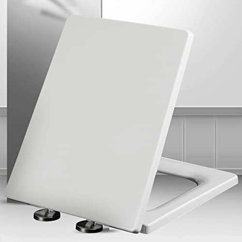 Asiento de inodoro familiar con cierre suave y forma cuadrada, fijación superior, tapa de inodoro blanca, 40 x 34,5 cm