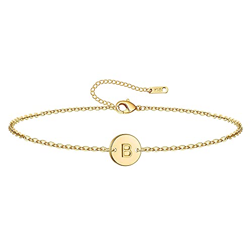 Ovian Initial Charm Bracelet for Women 18K Gold Plated stainless steel Coin Disc Engraved Letter Bracelet Personalized Monogram Name Bracelet