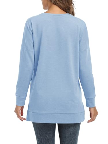 BETTE BOUTIK Women's Drop Long Sleeve Sweatshirts Casual Crewneck Tunic Tops Sweartshirts With Side Slits S-3XL