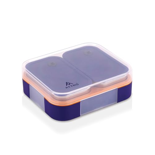 ATTRO Admire 2 Insulated Lunch Box | 2 Removable Stainless Steel Containers with Lids | BPA-Free, Food Grade, Leak-Proof| Ideal for School, Office & Outdoor Use| 800ml, Purple Bloom