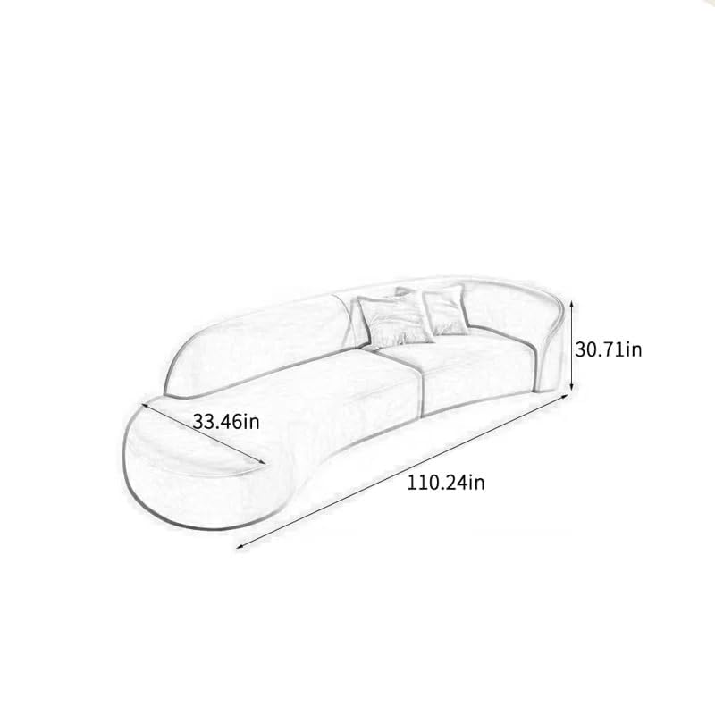 Image of Modern Futuristic J- Style Curved Velvet Sofa, Sectional Sofa Round Arm with Soft Pillow for Living Room, Bedroom, Hallways (Grey)