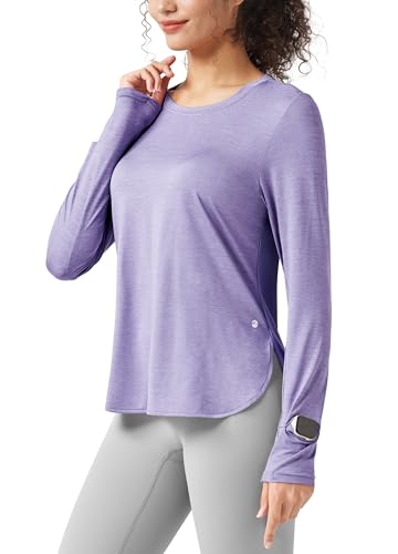 WILLIT Damen Sportshirt Gym Top Sport T-Shirt Oberteil Fitness Laufshirt Langarm Athletic schnell trocken Yoga Top Leicht Hellviolett S