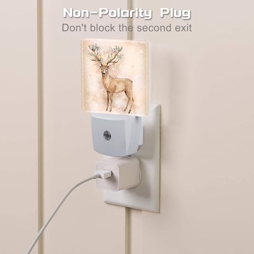 Image of Winter Christmas Deer Night Light for Kids,Deer Horns Decorated with Fir Branches and Lights Night Light Plug in with Dusk to Dawn Sensor,0.5w Energy Saving Nightlight for Hallway Stairway Bedroom