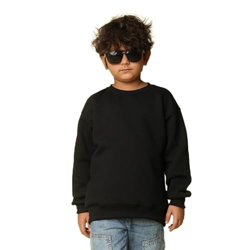 Image of Nusyl Boy's Black Solid Crew /Round Neck Sweatshirt |Skin Friendly Full Sleeve Sweatshirt|Drop Shoulder Oversized Sweatshirt | Round Neck Sweatshirt Oversized Fit Long Sleeves |