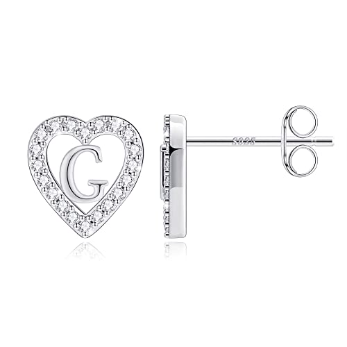 Image of Anoup Heart Initial Earrings for Girls Gifts - S925 Sterling Silver Post CZ Hypoallergenic Stud Initial Earrings for Women Teen Girls Birthday Gifts for Kids Jewelry