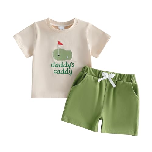 Onfmst Baby Boy Summer Outfits Golf Embroidery Short Sleeve Tshirts Shorts Set Toddler Golf Clothes 0 6 12 18 Months 2T 3T (Green 12-18 Months)