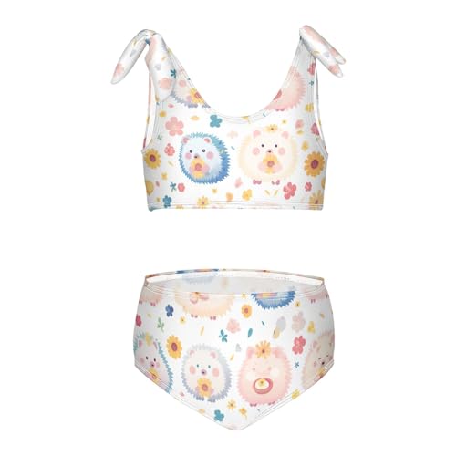 KLL Cute Watercolor Hedgehogs Girls' Two Piece Bikini Sets Scoop Neck Swimsuit Swimwear Cute Shoulder Strap