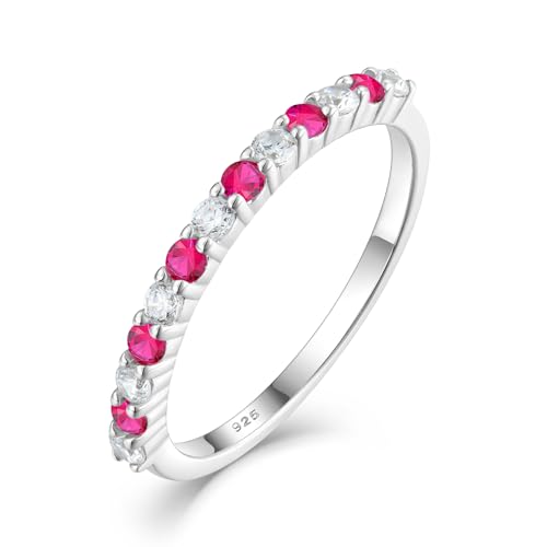 2 mm Half Eternity Ring 925 Sterling Silver Stackable Rings Wedding Anniversary Birthstone Band Ring for Women Size 5-10