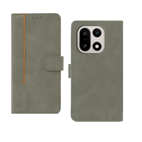 Image of amazon basics OnePlus 15 5G Flip Cover | Card Pockets Wallet & Stand | Flip Cover for OnePlus 15 5G (Gray with Beige Strip)