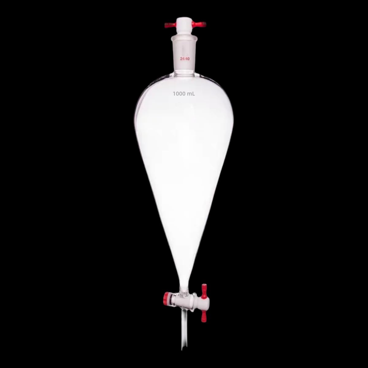 Embudo de separación de vidrio de borosilicato de pared gruesa - Cónico en forma de pera con junta 24/40, tapón de PTFE y llave de paso(1000ml)