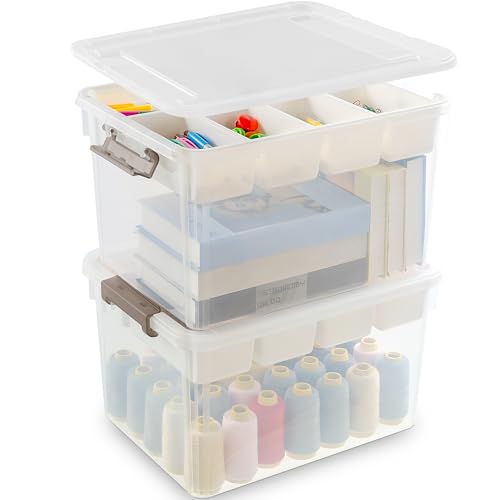 Image of Citylife 32QT 2Packs Clear Craft Organizers and Storage Box with Tray | Stackable Art Supply Organizer Storage Bins with Lids for Beads, Markers, Sewing, Tools, Clothes, Files, Office Supplies