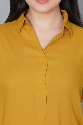 Image of Mlada Rayon Flare Top for Women | 3 /4th Sleeve Regular Fit and Flare Top | Women Office Tops Tunic | Western Long Shirt Top for Women | Shirt Collar Top for Women | Rayon Tunic Tops for Women Western