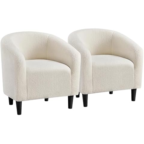 Yaheetech Barrel chairs, Furry Accent chairs, Sherpa Cozy Modern with Soft Padded Armrest, Fuzzy Club chair for Living room Bedroom Waiting room Office Ivory, Set of 2 Cover