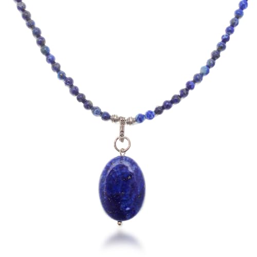 NOVICA Artisan Handcrafted Lapis Lazuli Pendant Necklace | Handmade Crystal Pendant Necklace | Adjustable .925 Sterling Silver Necklace | Artisan Necklace Pendant | Blue Lady Themed Necklace Thailand