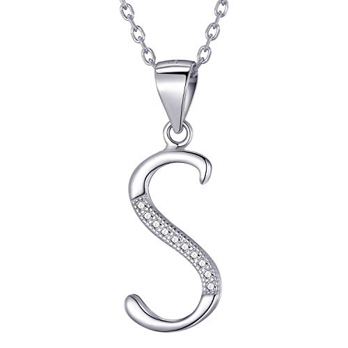 Morella Collier femme pendentif avec lettre S argent 925 rhodié avec zircons blancs 45 cm