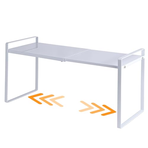 Expandable Cabinet Shelf Organizer Riser for Kitchen Pantry Cupboard Under Sink Countertop (white, 8.2’’D * 12.2-21.6’’W * 10.4’’H)