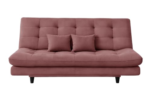 Image of 3-Seater Velvet Sofa Cum Bed | Tufted Convertible Sleeper Sofa | Plush Cushioned Seating | Space-Saving Design for Living Room, Bedroom & Office | Rose Pink