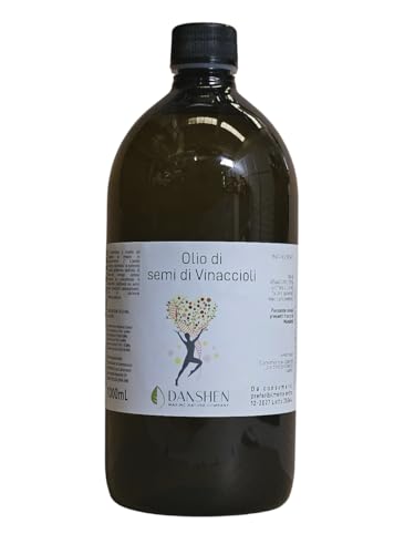 OLIO di VINACCIOLI 100% puro 1 litro (1000 ml) - Semi italiani, Spremuto a Freddo - Qualità Superiore - Fonte di Vitamina E - Non OGM - Senza Additivi o Conservanti - Ideale anche per Viso e Corpo