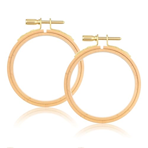 2 Stück 8 cm Stickrahmen, Buche Holz Stickerei Rahmen Mini Stickrahmen Holz Kreis Kreuzstich Hoop Ring für Stickereien Traumfänger DIY Kunsthandwerk Handliches Nähen, 3 Zoll