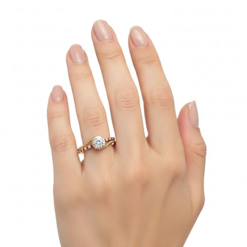 Image of Choose Your Gemstone Rope Split Shank Diamond CZ Ring Yellow Gold Plated Round Shape Split Shank Engagement Ring Minimal Modern Design Birthday Gift Wedding Gift US Size 4 to 12