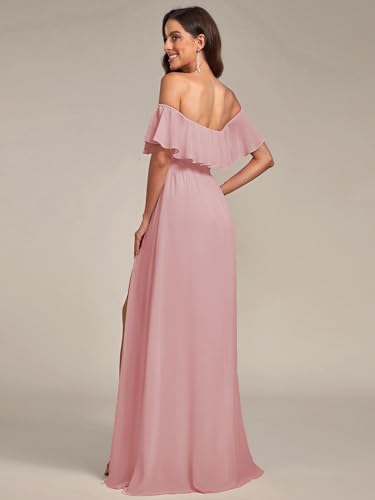 Image of Ever-Pretty Women's Summer Off The Shoulder Flowy Chiffon Formal Wedding Guest Dresses Maxi Side Split Beach Bridesmaid Dress