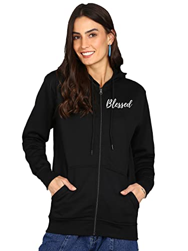 Image of Blessed Printed Women�s Full Sleeve Cotton Zipper Hoodie with Pockets | Regular Fit Hooded Sweatshirt Pullover for Winter, Casual, Outdoor, Travel & Everyday Wear