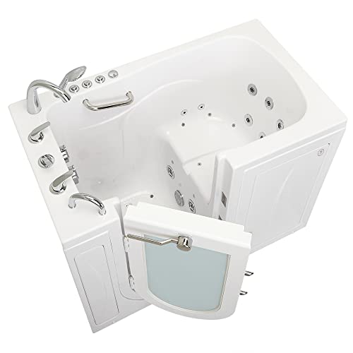 Ella Monaco 32"x52" Acrylic Air & Hydro Massage and Heated Seat Walk-In Bathtub with Left Outward Swing Door, 5 Piece Fast Fill Faucet, 2" Dual Drain