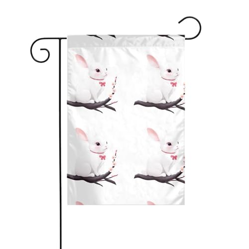 YYHHAOFA Drapeau de jardin motif lapin sur fleur de prunier 30,5 x 45,7 cm pour jardin, terrasse, balcon