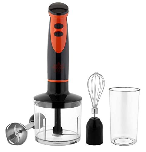 HOMETRONICS Ultra-Stick 500w Immersion Multi-Purpose Hand Blender Heavy Duty Copper Motor Brushed 304 Stainless Steel with Whisk, Milk Frother Attachments