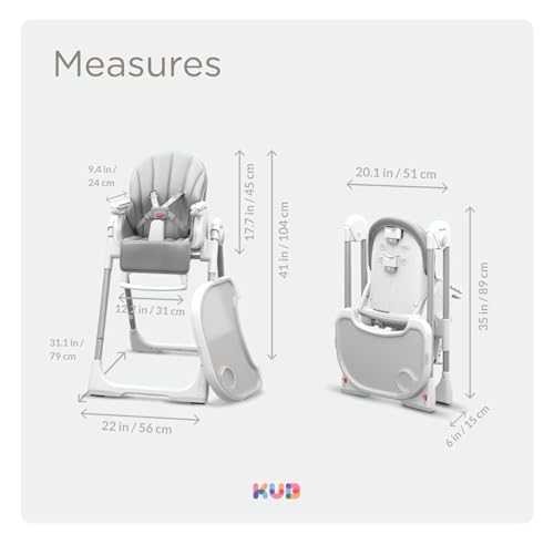 Image of KUB 3-in-1 Foldable & Portable Baby High Chair (Grey with Toys) | 7 Height & 4 Recline Adjustable High Chairs for Babies and Toddlers with Removable Seat & Tray for Easy Clean
