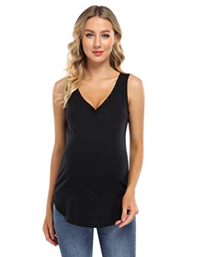 Coolmee Maternity Plus Size Shirts Women's V Neck Tank Tops Loose Casual Sleeveless Shirts Blouses (S,Blackb) #TOP1