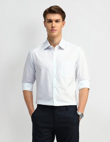 Image of Arrow Men's Blue Printed Spread Collar Long Sleeve Formal Cotton Slim Fit Shirt