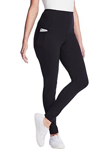 Woman Within Plus Size Tall Stretch-Cotton Knit Pull-On Pocket Leggings