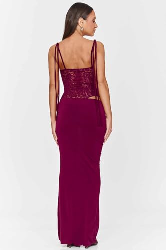 Image of Women's Lace Splicing Cutout Maxi Dress Square Neck Sleeveless Bodycon Long Dress with Sheer Corset