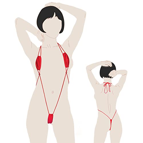 Sexy Erotisch Thong Dessous für Damen, Frauen Mini Micro Bikini Sets, Thong Sling Shot Bodysuit, Body Sexy Unterwäsche, Einteiler Panty, Nachtwäsche, Eine Größe drei Farben (Rot) Cover
