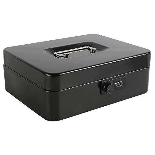 xydled Steel Cash Box Safe with Combination Lock,Money Safe Box with Removable Coin Tray,Large,9.84"x 7.87"x 3.54",Black
