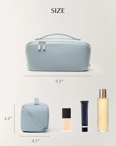 Image of EACHY Travel Makeup Bag, Large Capacity Cosmetic Bag for Women, Waterproof PU Leather, Flat Open Portable Toiletry Bag for Skincare, Brushes & Travel Essentials
